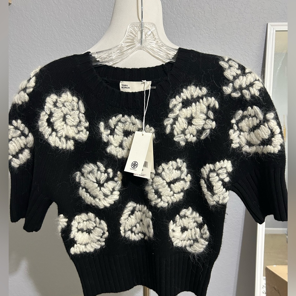 Tory Burch Rose-Embroidered Cashmere Blend Sweater